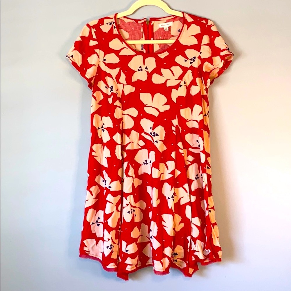 Silence + Noice dress zip red cream flower small